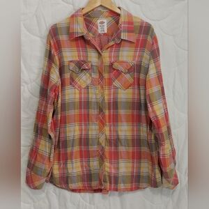 Dickies Work Women' size 2XL Cotton Plaid Fennel Snap buttons Multi color Shirt